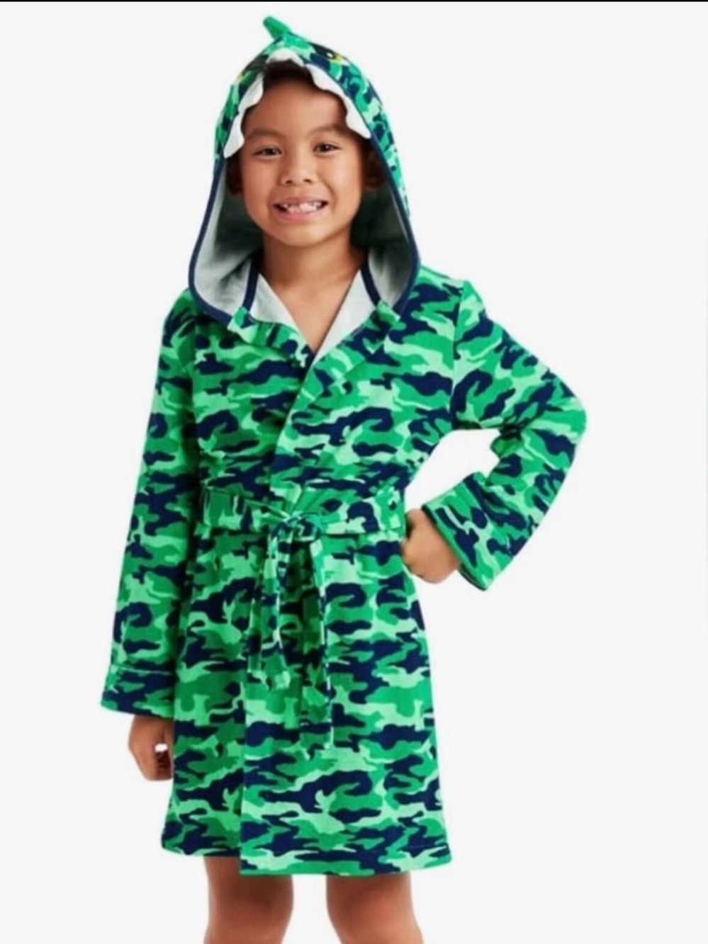 Kids' Green Hooded Plush Robe with Tie Belt Size XXS 2-3